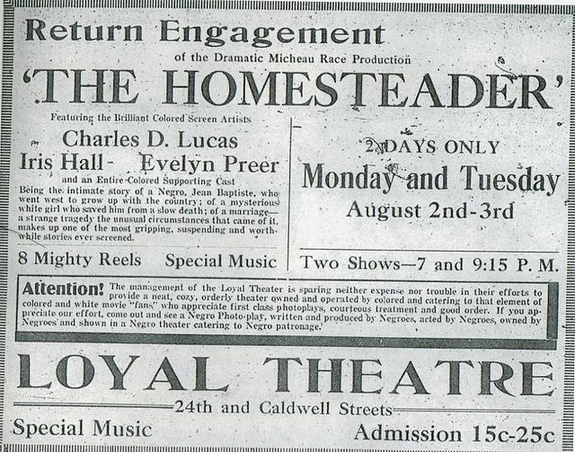 Scan of a page of the Omaha Monitor advertising a production of The Homesteader